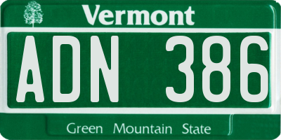 VT license plate ADN386