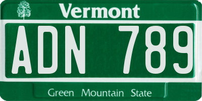 VT license plate ADN789