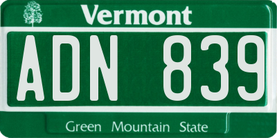 VT license plate ADN839