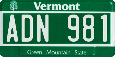 VT license plate ADN981