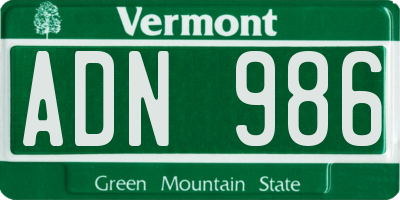 VT license plate ADN986