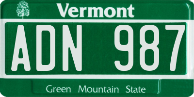 VT license plate ADN987