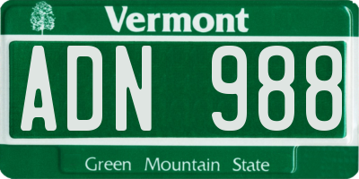 VT license plate ADN988