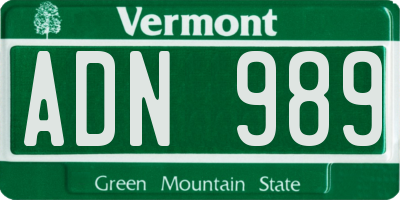 VT license plate ADN989