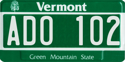 VT license plate ADO102