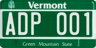 VT license plate ADP001