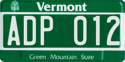 VT license plate ADP012