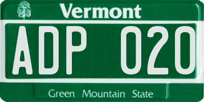 VT license plate ADP020