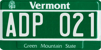 VT license plate ADP021