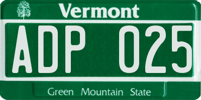 VT license plate ADP025
