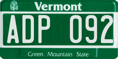 VT license plate ADP092
