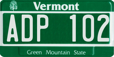 VT license plate ADP102