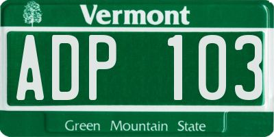VT license plate ADP103