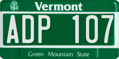 VT license plate ADP107