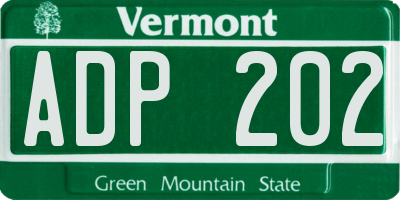 VT license plate ADP202