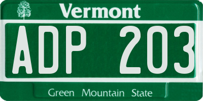 VT license plate ADP203
