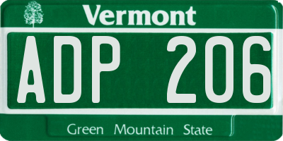 VT license plate ADP206