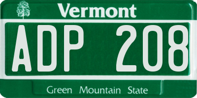 VT license plate ADP208