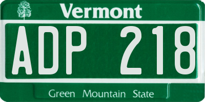 VT license plate ADP218