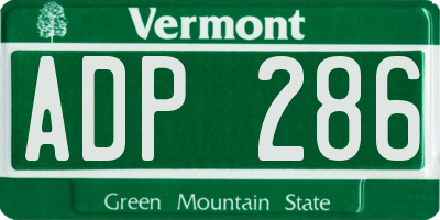 VT license plate ADP286