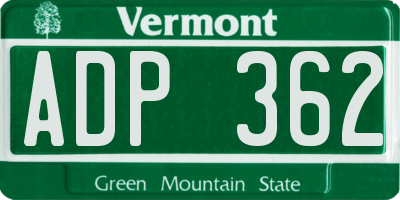 VT license plate ADP362