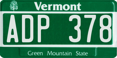 VT license plate ADP378