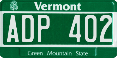 VT license plate ADP402