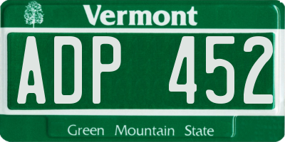 VT license plate ADP452