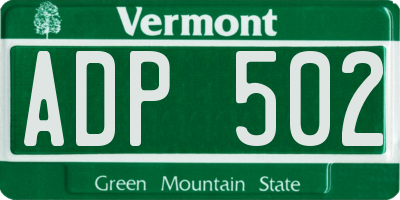 VT license plate ADP502