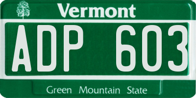 VT license plate ADP603