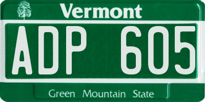 VT license plate ADP605
