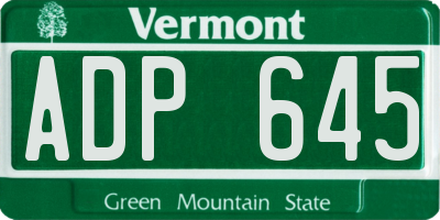 VT license plate ADP645