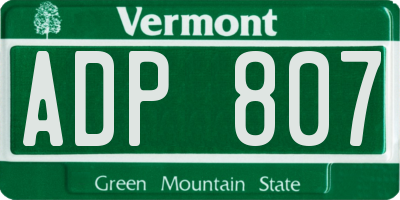 VT license plate ADP807