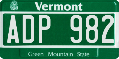 VT license plate ADP982