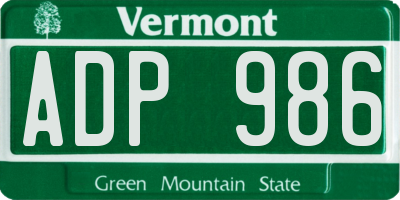 VT license plate ADP986