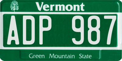 VT license plate ADP987