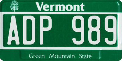 VT license plate ADP989