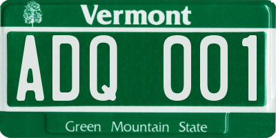 VT license plate ADQ001