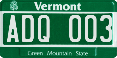 VT license plate ADQ003