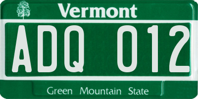 VT license plate ADQ012