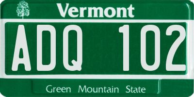 VT license plate ADQ102