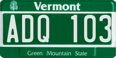 VT license plate ADQ103