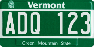 VT license plate ADQ123