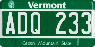 VT license plate ADQ233