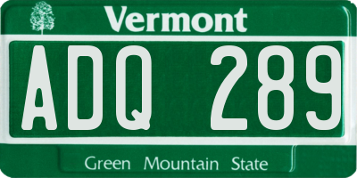 VT license plate ADQ289