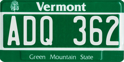 VT license plate ADQ362