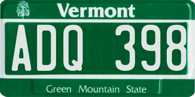VT license plate ADQ398