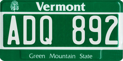 VT license plate ADQ892