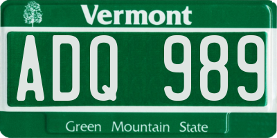 VT license plate ADQ989