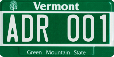 VT license plate ADR001